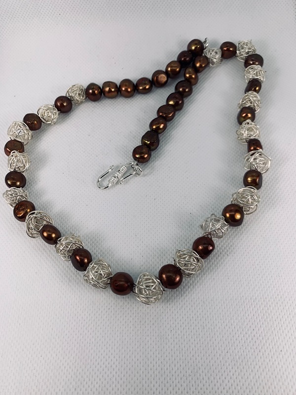 Brown Pearls and Sterling Twists Necklace by Gabrielle Taylor