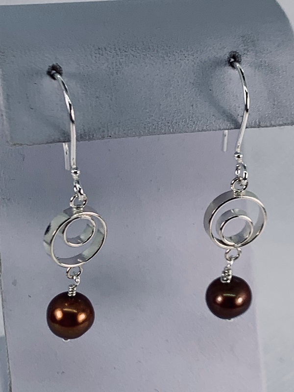 Brown Pearls on Circles Earrings by Gabrielle Taylor