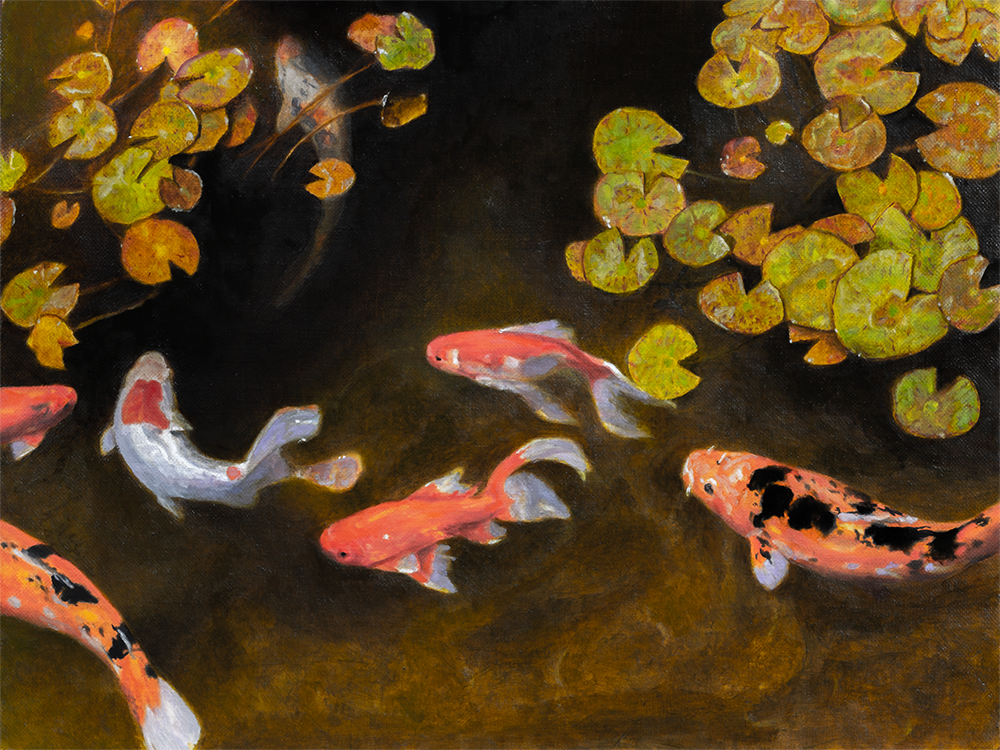 Seven Koi in a Fountain by Jim Richards