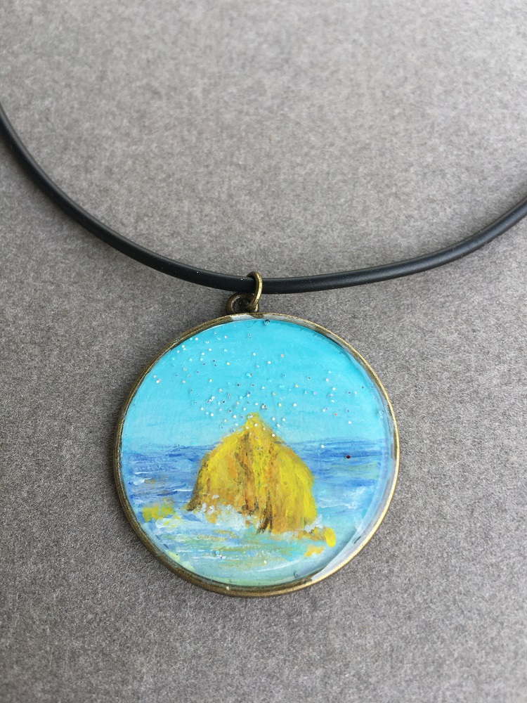 Golden Sea-stack painting-necklace by Susan Grace Branch