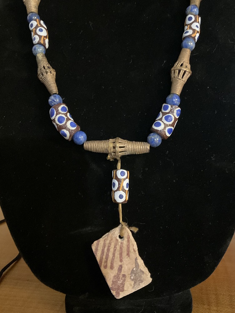 Necklace - Pottery Pendant with Native Trade Beads by Gerry and Melissa Rasch, GMR Creates