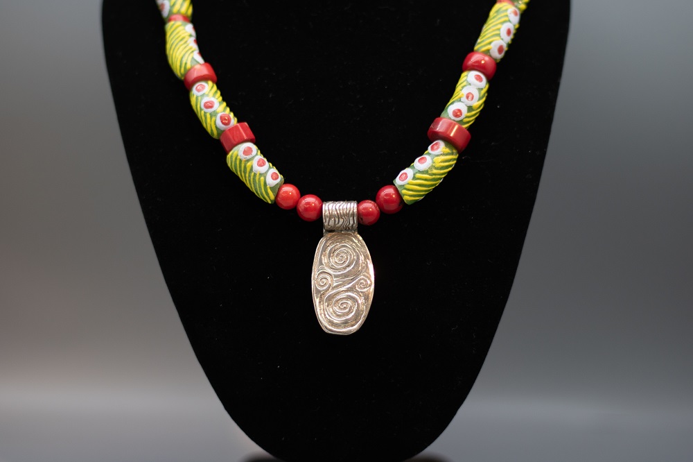 Necklace - Coral and Trade Bead w/ Fine Silver Pendant by Gerry and Melissa Rasch, GMR Creates
