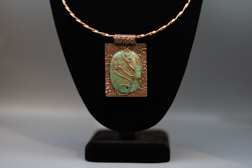 Necklace - Wire-wrapped Turquoise Stone on PMC Copper by Gerry and Melissa Rasch, GMR Creates