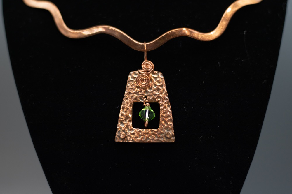 Necklace - PMC Copper Pendant with Green Crystal by Gerry and Melissa Rasch, GMR Creates