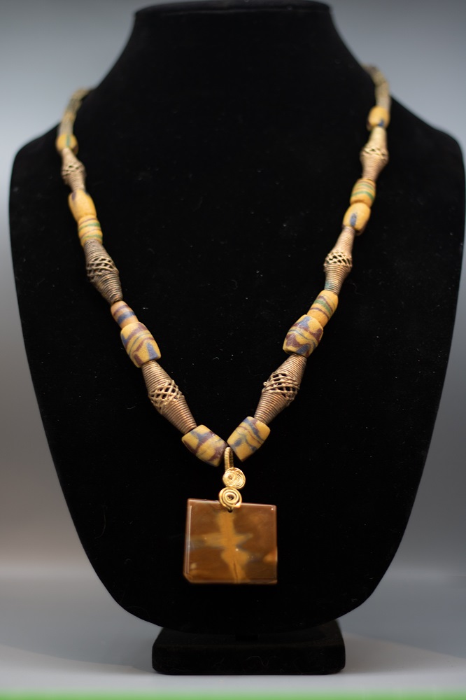 Necklace- Native American Trade Bead with Agate by Gerry and Melissa Rasch, GMR Creates