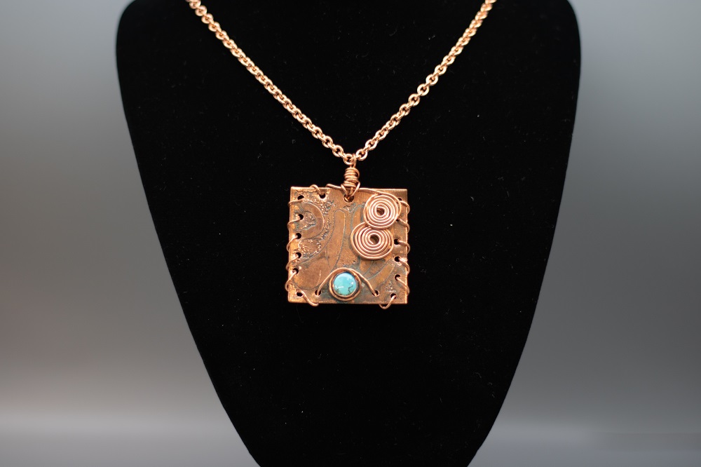 Necklace - Copper Wire-Wrapped Pendent w/ Turquoise Accent Stone by Gerry and Melissa Rasch, GMR Creates