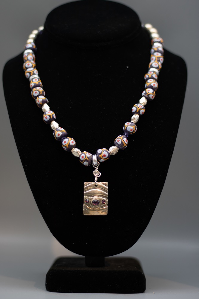 Necklace - Trade Bead and Silver Pendant by Gerry and Melissa Rasch, GMR Creates