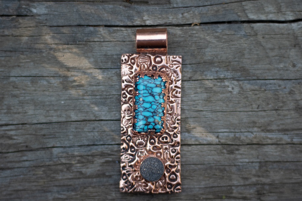 Necklace - Copper PMC with Gibbsite and Druzy Quartz by Gerry and Melissa Rasch, GMR Creates
