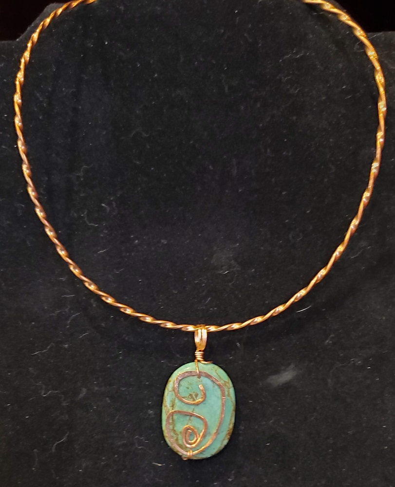 Necklace - Turquoise w/ Copper Wire Wrap Pendant by Gerry and Melissa Rasch, GMR Creates