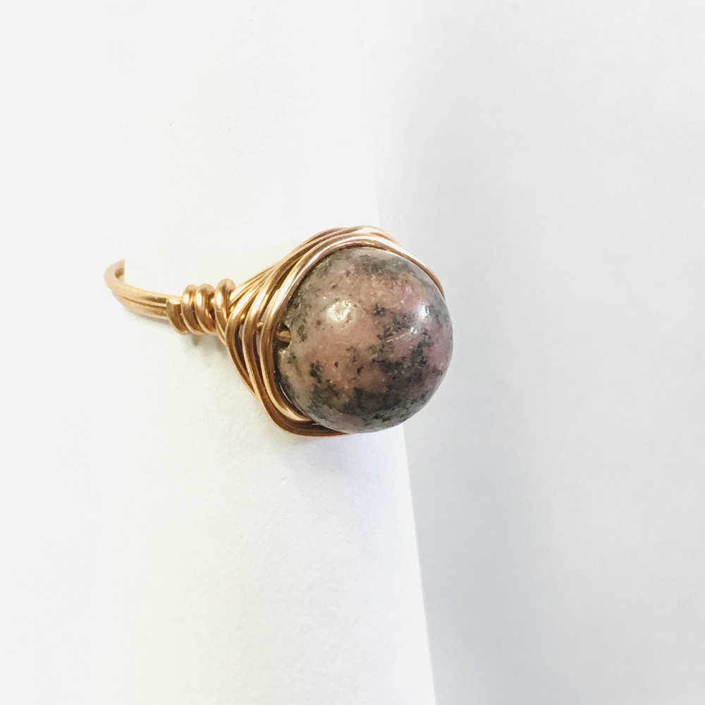 Ring - Copper Wrapped Wire, Rhodonite by Susan Grace Branch