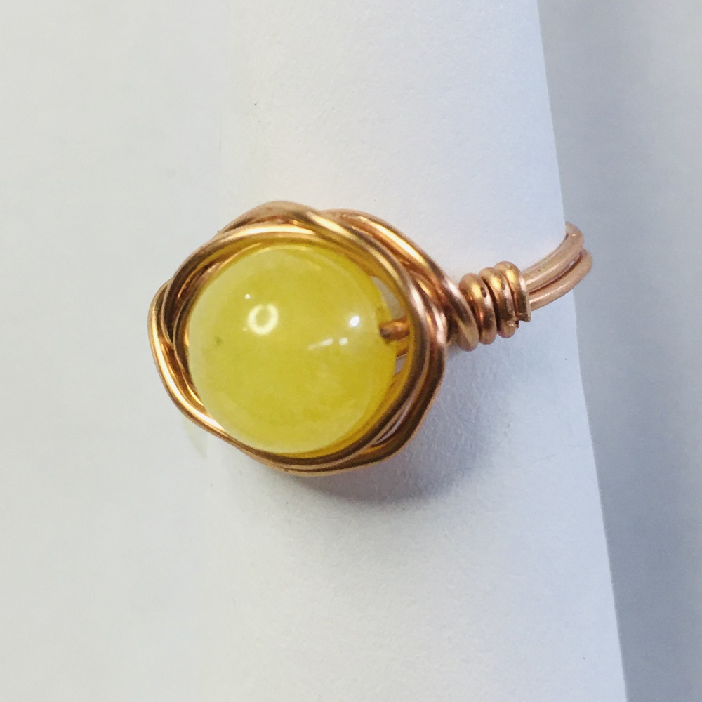 Ring - Copper Wrapped Wire, Yellow Quartz by Susan Grace Branch