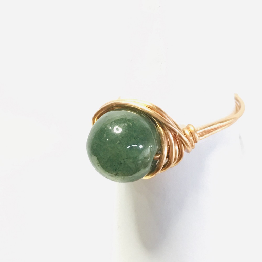 Ring - Copper Wire-Wrapped, Green Agate by Susan Grace Branch