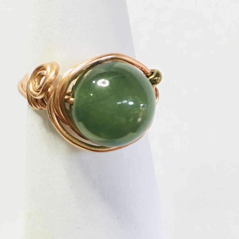 Ring - Copper Wire-Wrapped, Jade by Susan Grace Branch