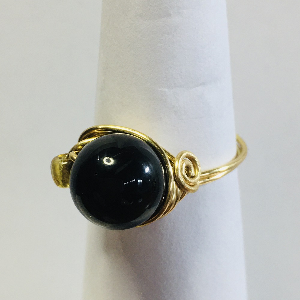 Ring - Gold Wire-Wrapped, Black Agate by Susan Grace Branch
