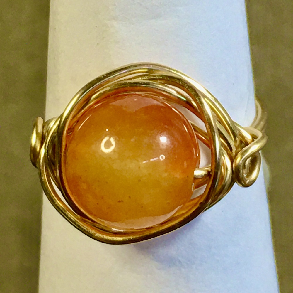 Ring - Gold Wire-Wrapped, Caramel Agate by Susan Grace Branch