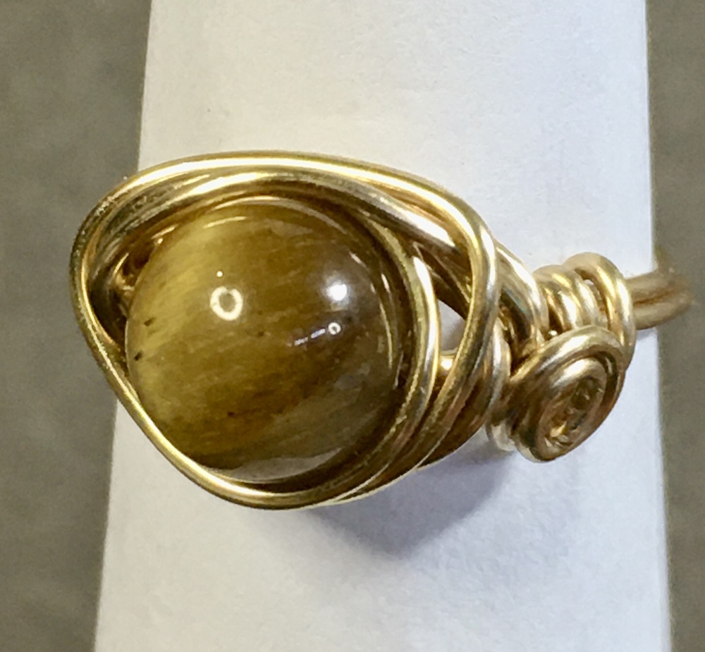 Ring - Gold Wire-Wrapped, Tiger Eye by Susan Grace Branch