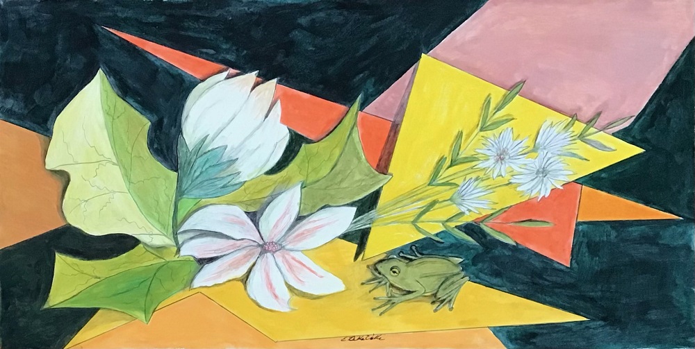Frog and Flowers at an Angle by Eve DellaValle