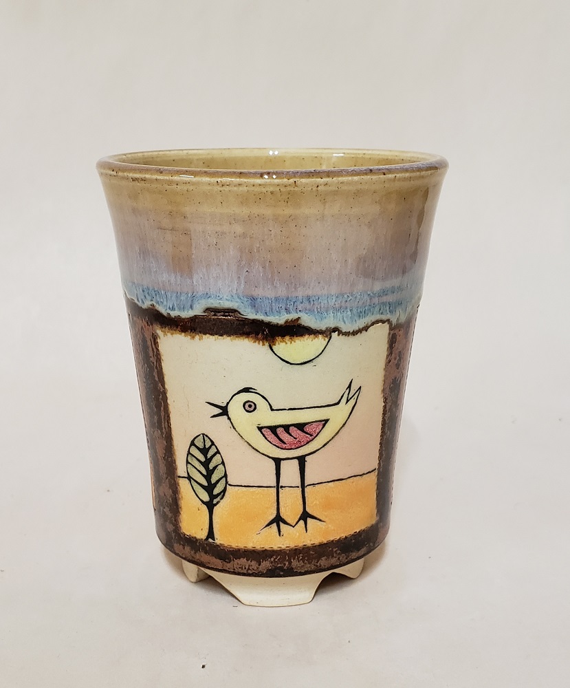 Coffee Cup Chickadee Yellow by Kelly and Pamela Donaldson, Cross Creek Clay