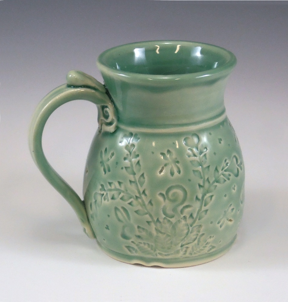 Mug, Garden & Rabbit, Green Glaze by Phil Fishwick