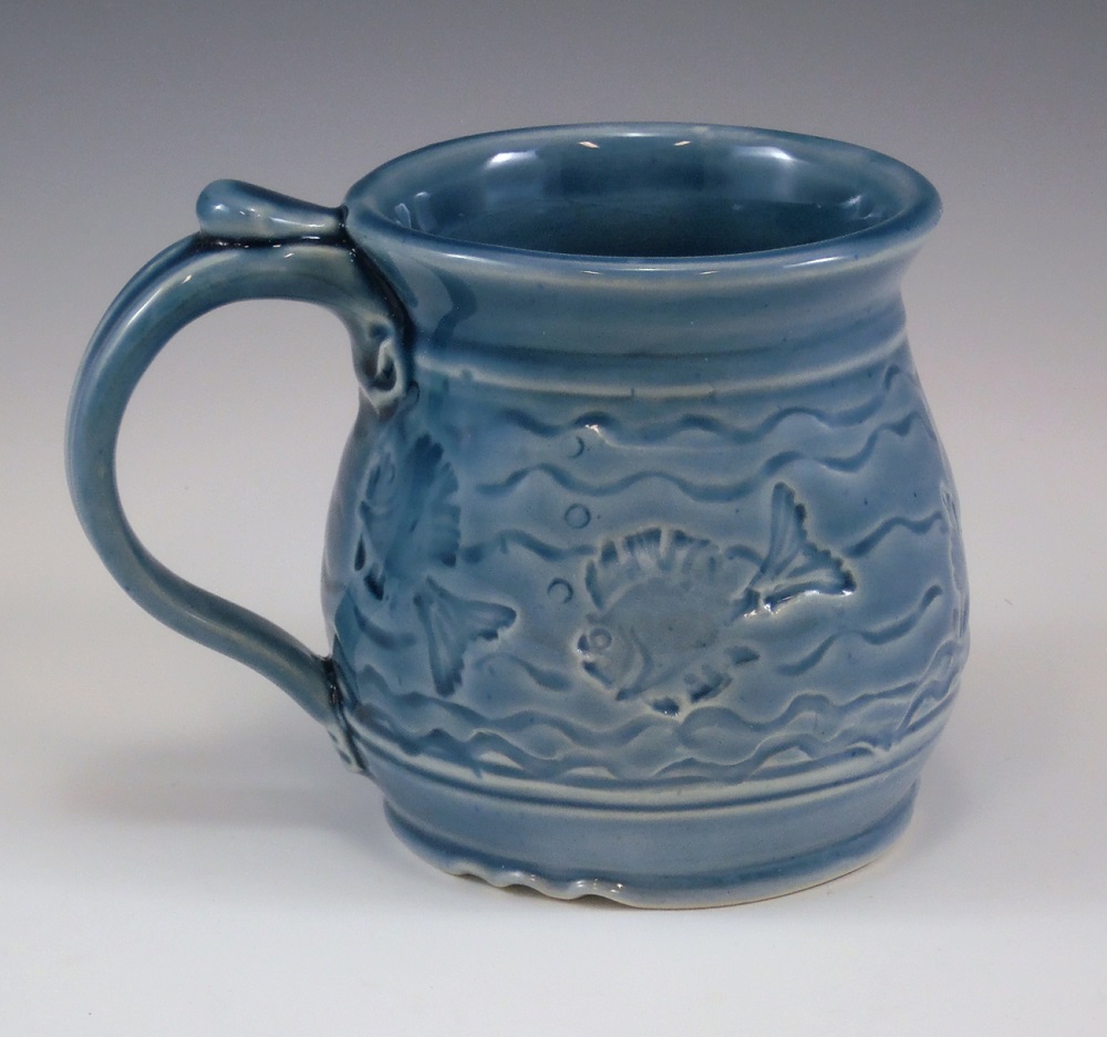 Mug, Fish, Blue Glaze by Phil Fishwick