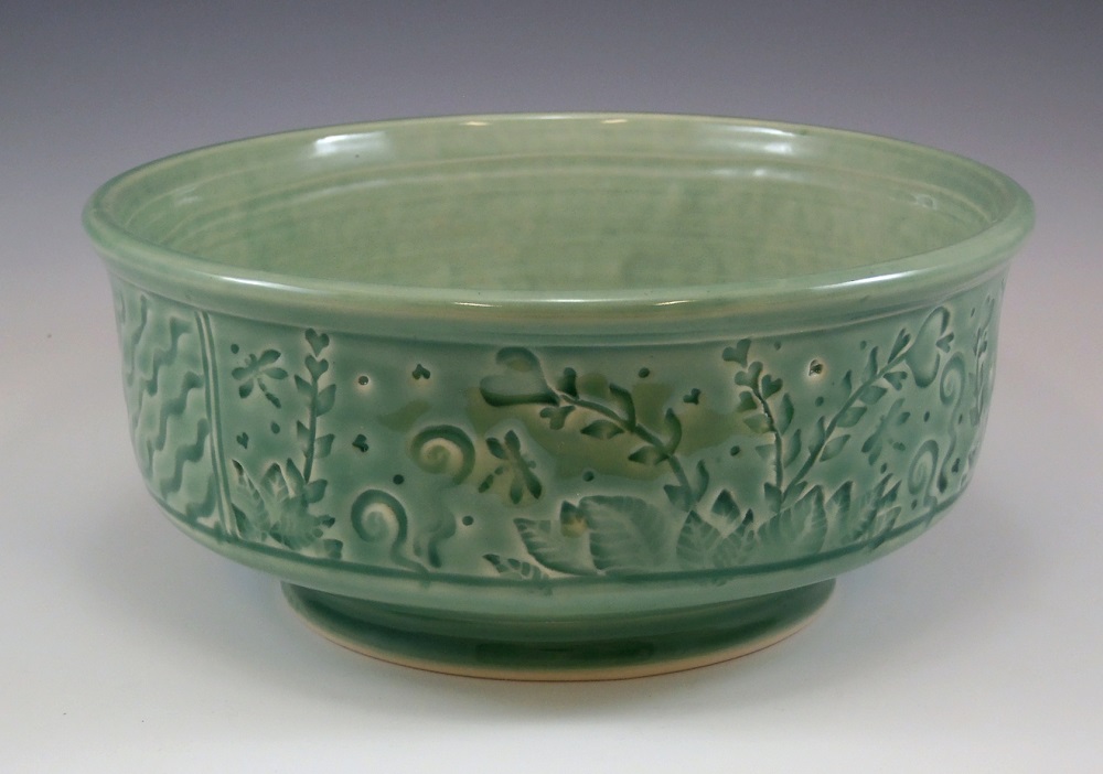 Bowl, Garden/Patterns, Green Glaze by Phil Fishwick