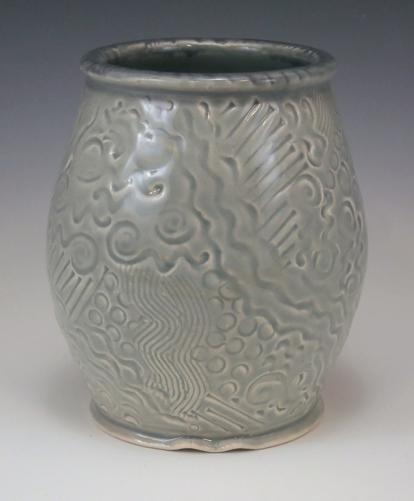 Vase, Patterns, Gray Glaze by Phil Fishwick