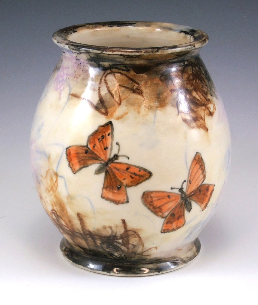 Vase, Butterflies, Underglaze Chalks & Paint, Clear Glaze by Phil Fishwick