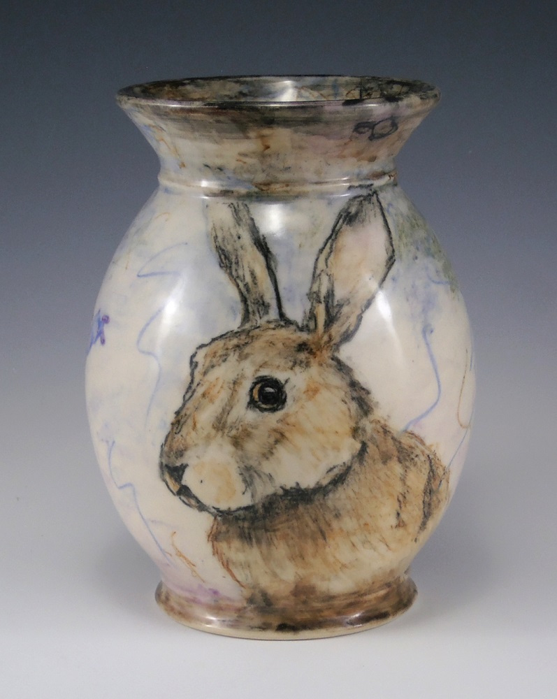 Vase, Rabbits, Underglaze Chalks & Paint, Clear Glaze by Phil Fishwick