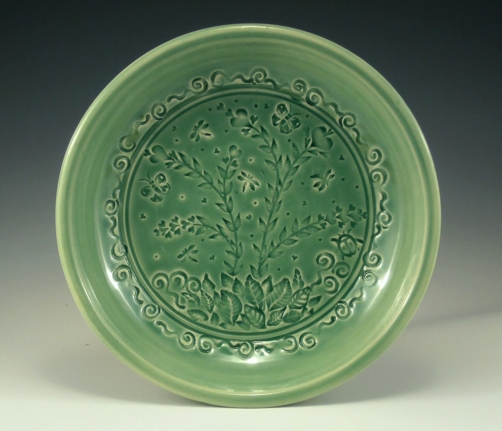 Plate, Garden, Green Glaze by Phil Fishwick
