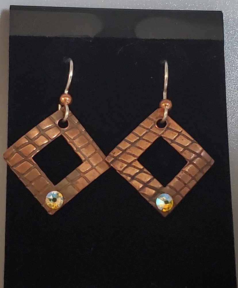 Earrings - Copper Diamonds with Yellow Stone by Gerry and Melissa Rasch, GMR Creates