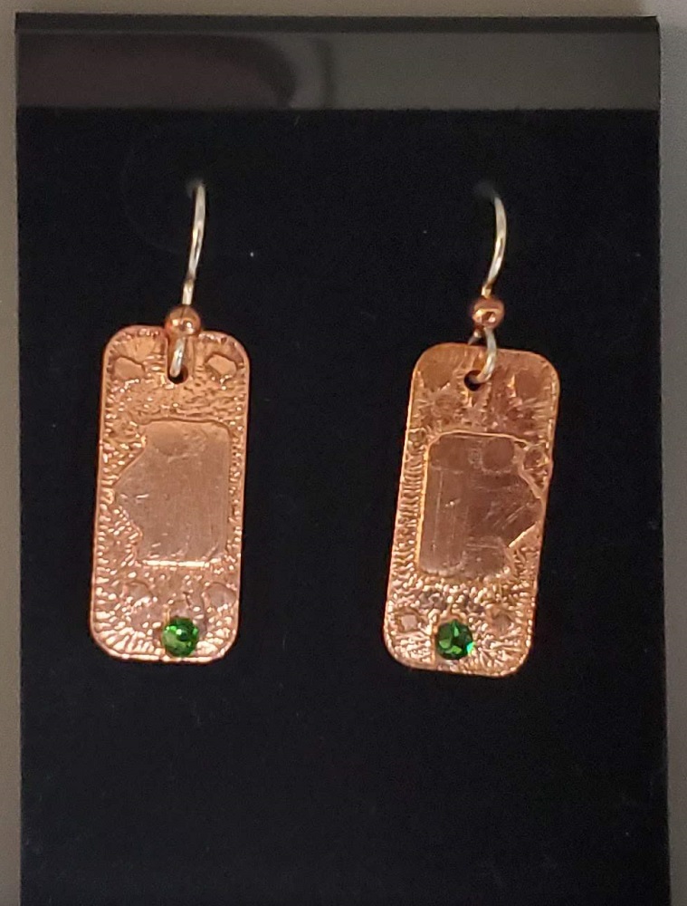 Earrings - Copper Rectangles with Green Stone by Gerry and Melissa Rasch, GMR Creates